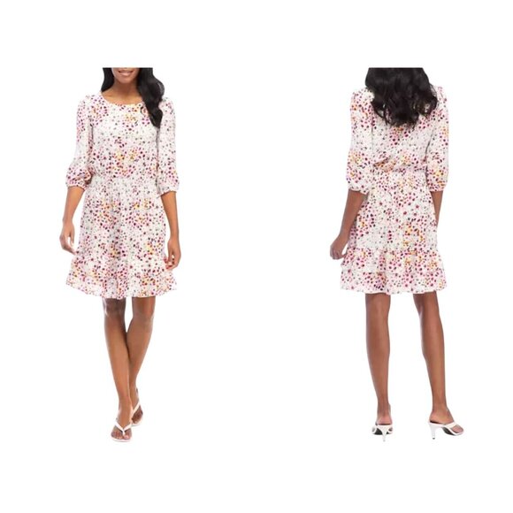 Gabby Skye Floral Print Smocked Waist Flounce Hem Dress Size 14 Summer Wedding - Picture 2 of 9